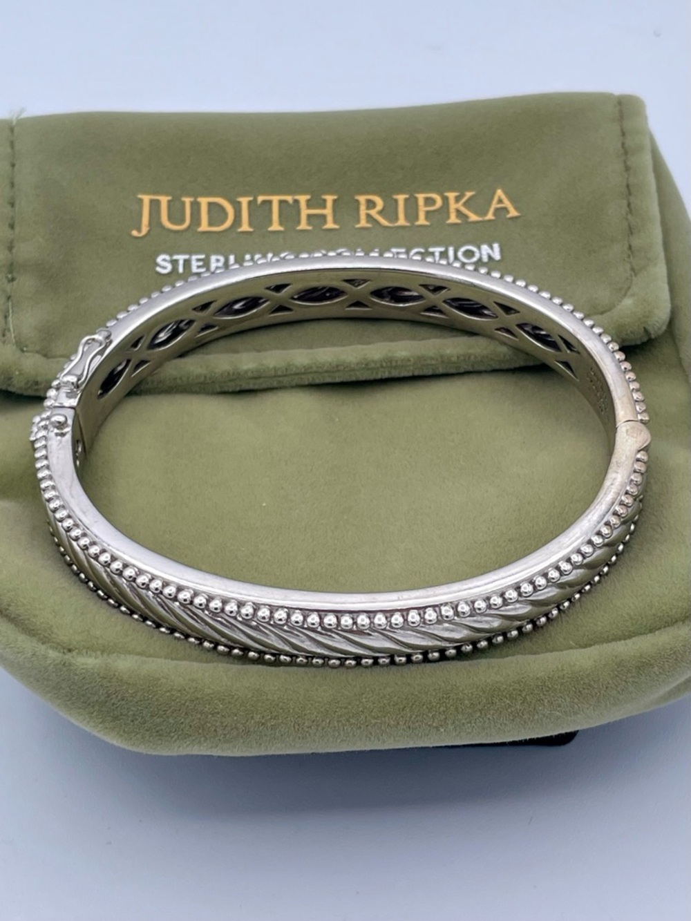 Judith Ripka Sterling Silver 925 Hinged Bangle Twisted Cable Oval Bracelet 34.1g - Picture 2 of 12